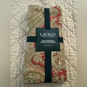 Ralph Lauren Set of 4 Paisley Napkins 20”x20” 100% cotton. Dusty Red and Gold